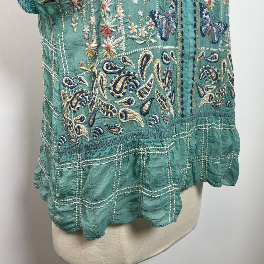 Johnny Was Women's Paise Teal Blouse Rodeo Embroidered Boho Mermaid Core Size M - Picture 7 of 14